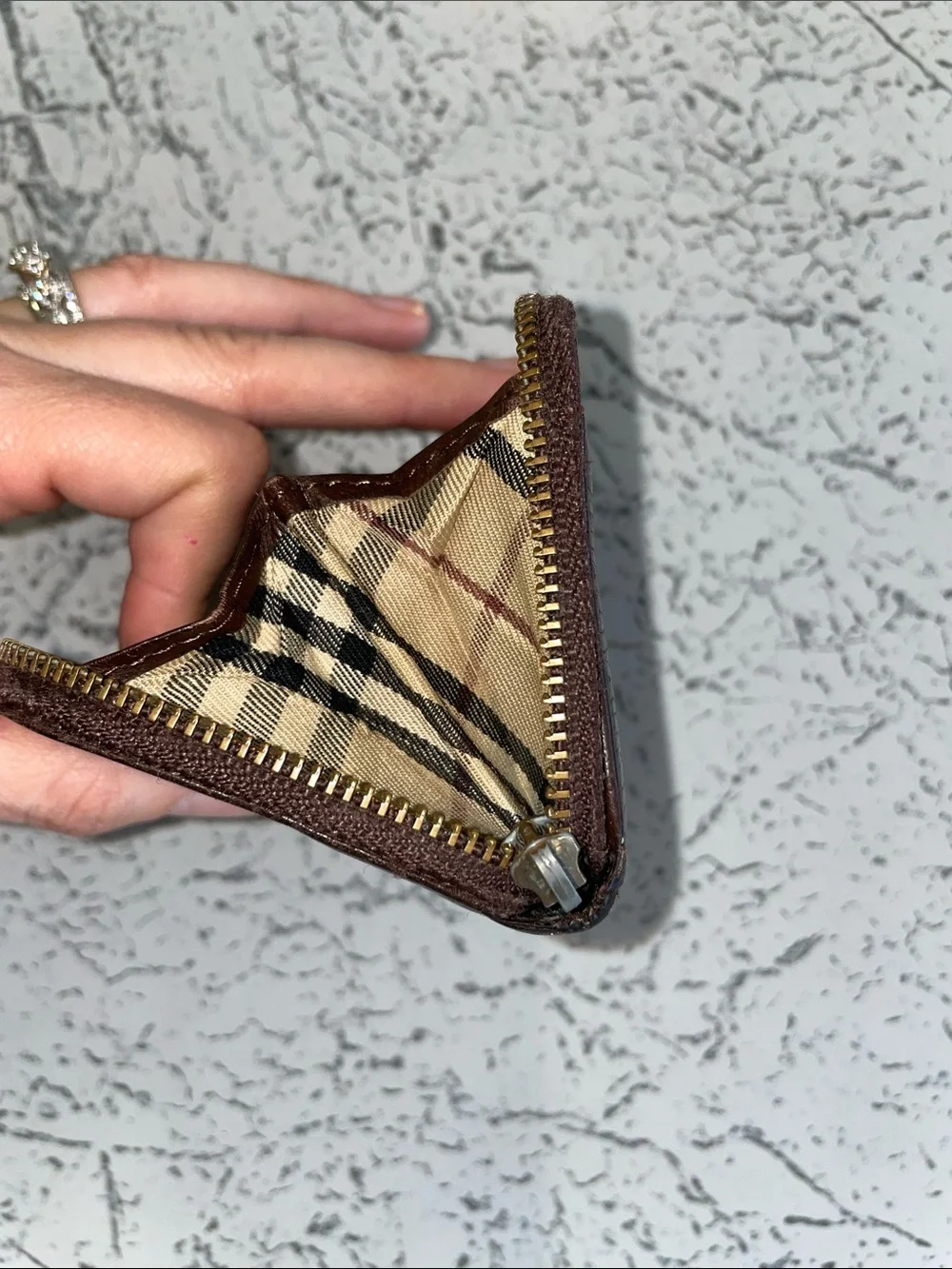 Burberry Dark Brown Textured Leather Zip-Around Wallet *Flawed*